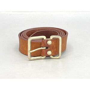 Carhartt Vintage Light Brown Leather Belt with unique silver Buckle 1 3/8” wide